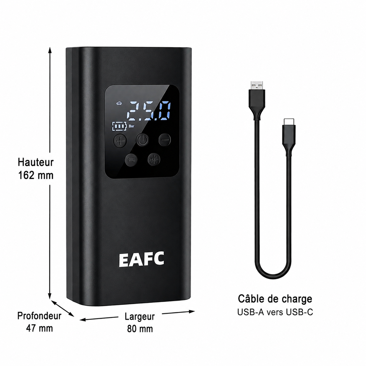 Gonfleur de Pneus Sans Fil 150 PSI – Compresseur d'Air Intelligent Rechargeable avec Écran LED