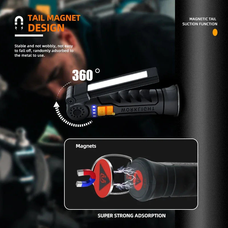 LAMPE LED COB Rechargeable 360° - Éclairage puissant pour voiture et atelier